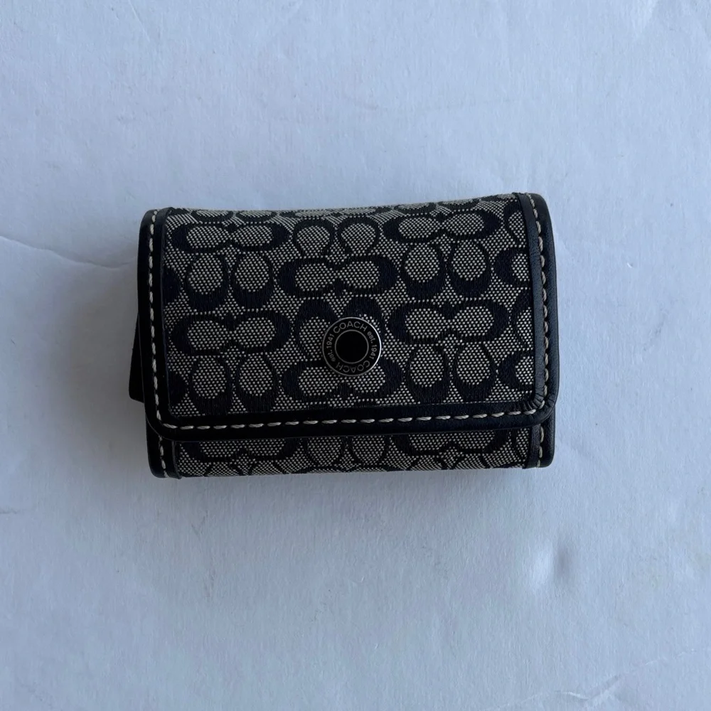 Vintage Coach Signature Black Gray Contact Case Y2K Mini Compact Makeup Stash - Picture 3 of 17